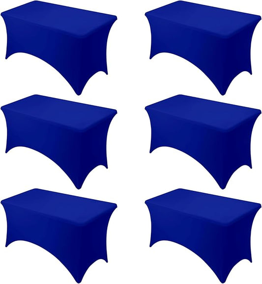 6-Pack Premium Royal Blue Spandex Tablecloths for 4ft Rectangle Tables, Stain & Wrinkle-Resistant, Washable Stretch Polyester Fitted Table Cover for Weddings, Banquets, Trade Shows Events