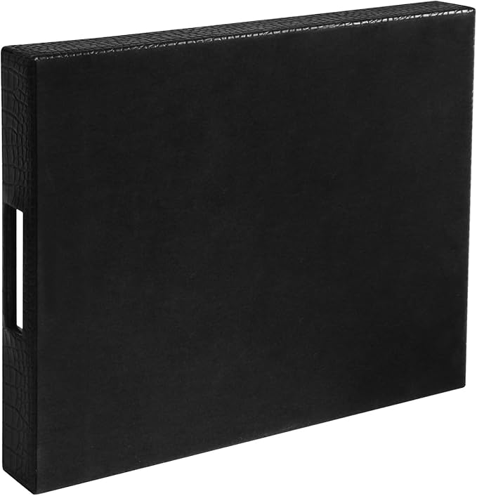 HofferRuffer Rectangle Serving Tray with Hole Handles for Coffee Table, Breakfast, Tea, Food, Butler - Countertop, Kitchen, Vanity Serve Tray, 16.2 x 12.2 x 2 inches, Faux Leather (Black Croco)