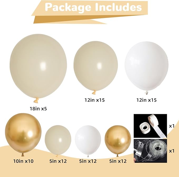 White and Gold Balloon Arch Kit Nude White Beige Balloon Garland With Metallic Gold Party Helium Balloons Neutral Cream Balloon for Boho Wedding Baby Shower Bridal Engagement Birthday Decor