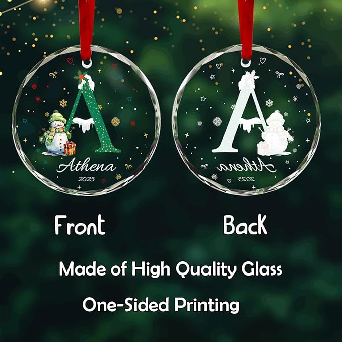 Personalized Round Christmas Crystal Glass Ornaments Custom 2025 Name Ornament for Christmas Tree Decor Customized Smowman Tree Hanging Gifts for Family