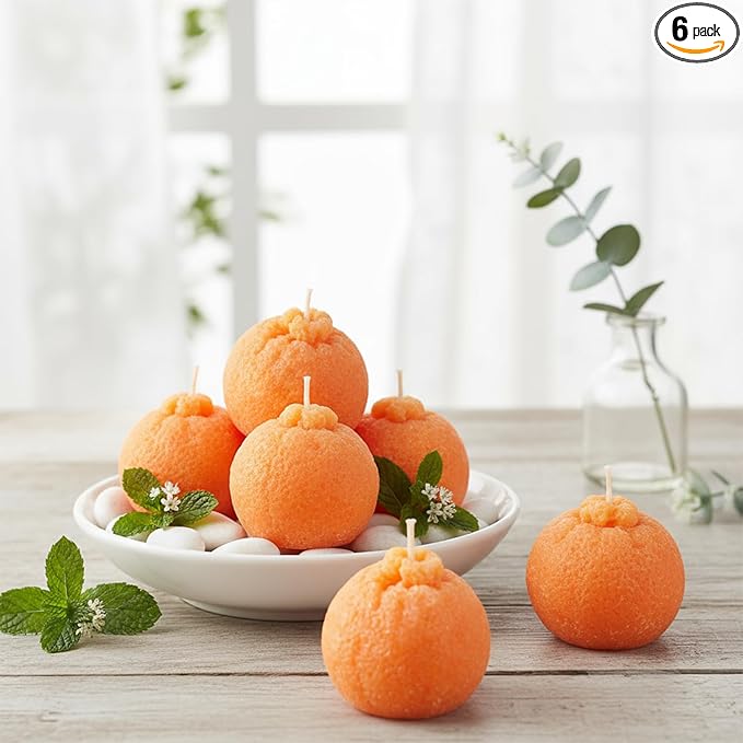 Pangda 6 Pcs Orange Shaped Scented Candles 2.7 Inch Mini Fruit Birthday Candle Gift Fruit Party Decoration, Soy Wax Christmas Bathroom Home Yoga Spa
