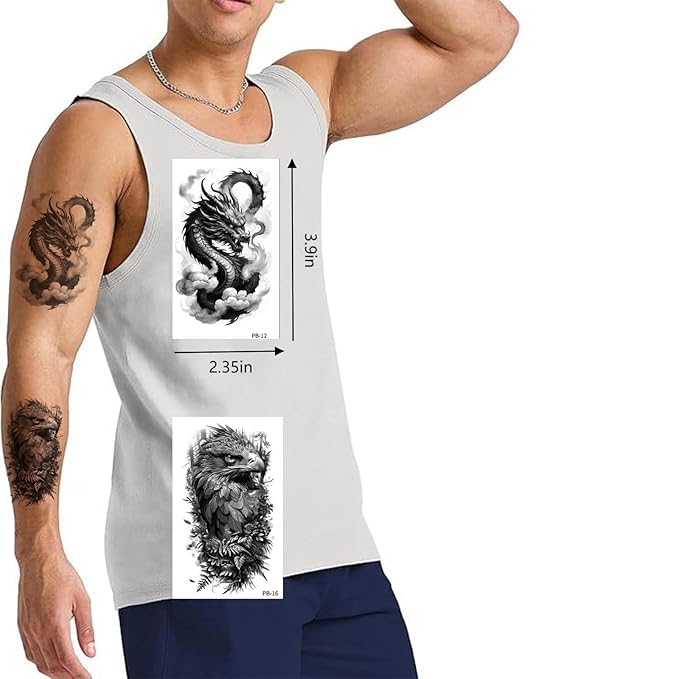 60 Sheets Temporary Tattoos Adult Black Fake Tattoos Oriental Lion Tiger Dragon Wolf unisex (60PCS ANIMAL PRINT)