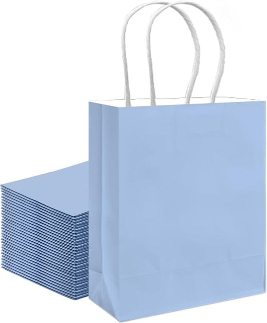 qiqee 30PCS Medium Gift Bag with Handles Bulk 11"x5"x8" Gift Bags Light Blue Bags Multiple Uses (Medium Size)