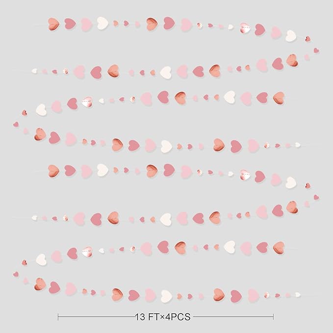 Rose Gold Party Decorations Dusty Pink Heart Garland Blush Pink Hanging Paper Streamer for Valentines Day Bridal Shower Birthday Anniversary Baby Shower Engagement Bachelorette Wedding Party Supplies