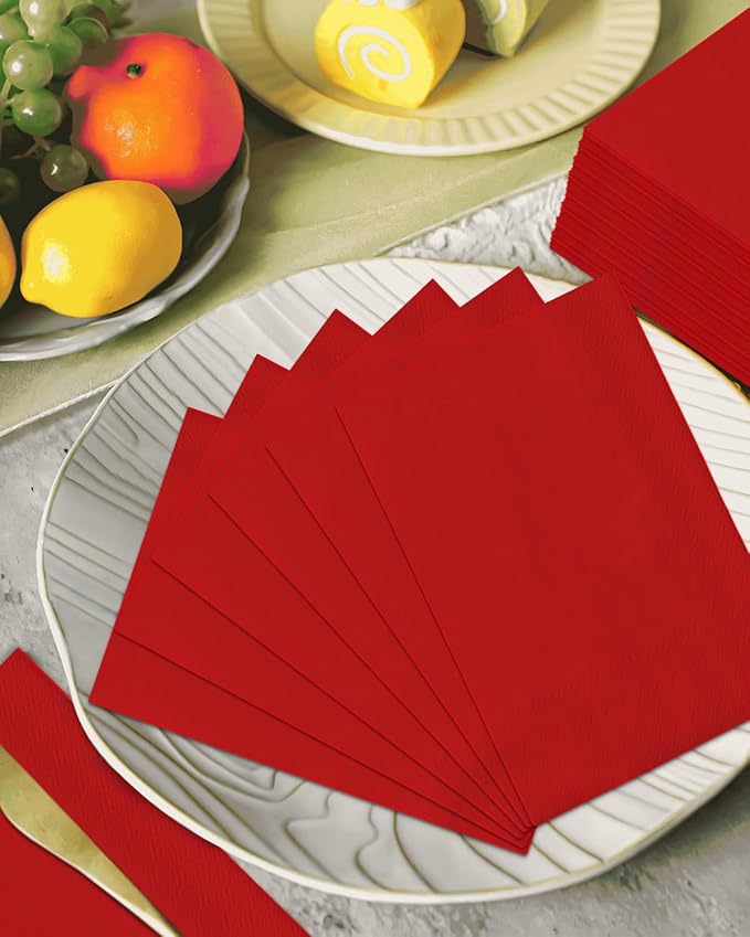 qiqee Red Paper Napkins 13 * 16inch Guest Paper Disposable Towels Napkin Paper Hand Towels for Wedding, Dinner, Birthday Party, Dessert Cocktail ＆ Kitchen Napkins（ 120 Count）