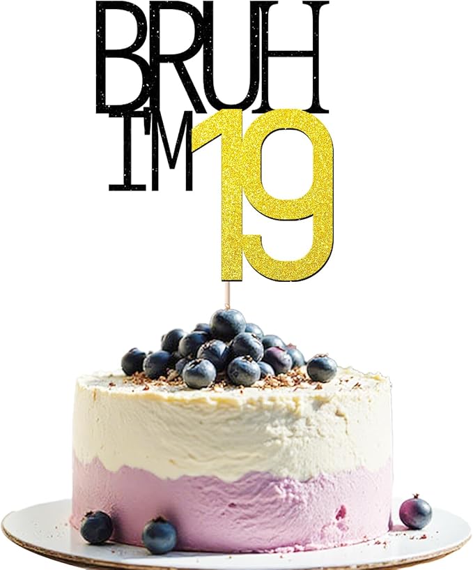 Bruh I'm 19 Cake Topper - Bro I'm 19, Happy Sweet 19 Ornament for Boys' 16th Birthday Party Supplies (Bruh I'm 19)