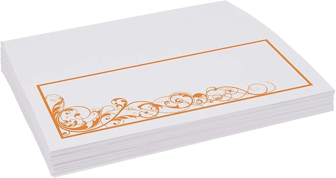 Scribble Vintage Swirl Place Cards, Orange (Choose Color), Set of 60, Pre-cut and Scored - Wedding, Party, Dinner, and Special Events - Made in the USA