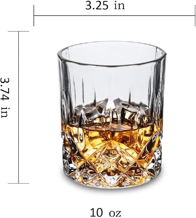 Whiskey Glasses Set of 4 with 1 Gift Box, Large Lead-Free Crystal Glass Tasting Cups Scotch Glasses Tumblers for Drinking Irish Whisky Bourbon Tequila (Diamond, 4 * 10 oz)