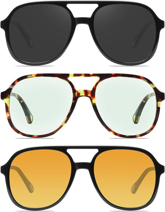 YDAOWKN Retro Square Aviator Sunglasses for Womens Mens Vintage 70s Double Bridge Sun Glasses