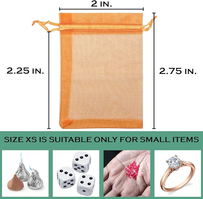 TheDisplayGuys 48-Pack 2" x 2-3/4" Orange Sheer Organza Gift Bags with Drawstring, Jewelry Candy Treat Wedding Party Favors Mesh Pouch