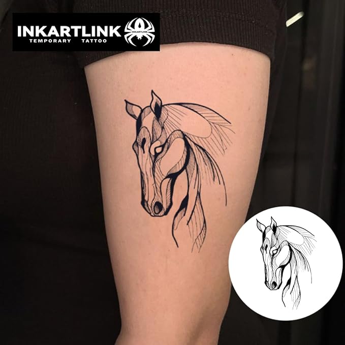 INKARTLINK Tattoo Tech, 2 Sheets Medium Semi Permanent Tattoo, Adult Art Design Temporary Tattoos, Lasts 1-2 Weeks, Waterproof, Realistic Look, No Adhesive, No Reflection (White Horse Design)