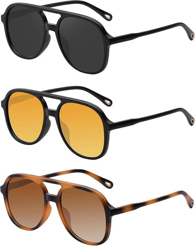 YDAOWKN Retro Square Aviator Sunglasses for Womens Mens Vintage 70s Double Bridge Sun Glasses