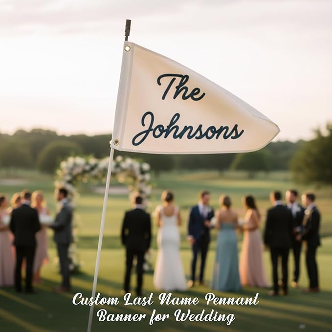 Custom Last Name Pennant Banner for Wedding, Personalized Hand Embroidered Name Canvas Pennant Flag for Couples, Customized Golf Wedding Marriage Name Sign for Party Bridal Shower Engagement Gift