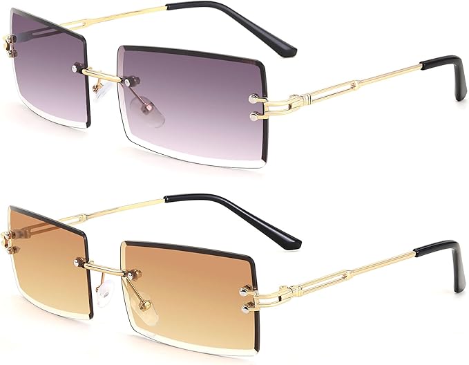 FEISEDY Vintage Rimless Sunglasses Rectangle Frameless Candy Color Glasses Women Men B2642