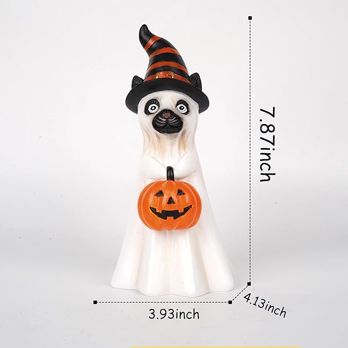 Halloween Decorations Halloween Ghost Figurine, Sculpted Hand-Painted Cat Figurine Gift, Ghost Figurines for Home, Office, Desk Decor, Cute Ghost Decor Home Decor Indoor (White-Orange)