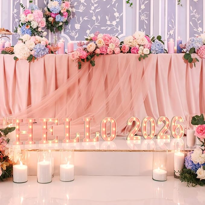 Marquee Numbers 2026 Light up Numbers Battery Powered LED Light for 2026 New Years Decorations Pink Glitter Plastic Number Docor for New Years Eve Graduation Christmas Birthday Party Supplies