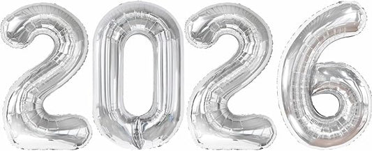 Silver 2026 Balloons New Years Balloons 2026 Balloon Nnumbers for Happy New Year Decorations 2026 Signs Graduation Anniversary Balloons Decor