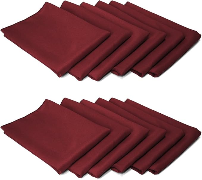 TableLinensforLess 17"x17" Polyester Cloth Napkins, Set of 12 (Wine Red) | Easy-Care, No-Iron Finish, Superior Color Retention, Machine Washable