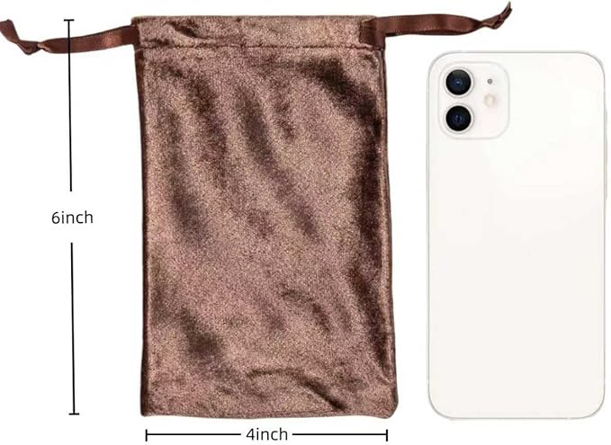 QIANF 12pcs Brown Velvet Drawstring Bags 4x6 inches Glossy Small Velvet Cloth Gift Bags Jewelry Pouches for Storage Wedding Party Favor Christmas