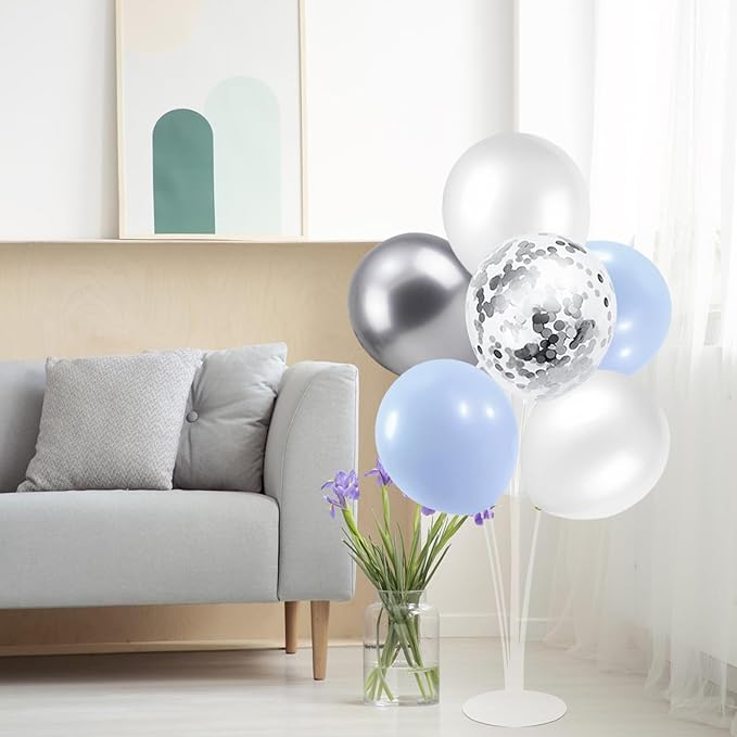 Baby Blue and Silver Balloon Stand Centerpiece Table Decorations for Baby Shower Wedding Engagement Bridal Shower Anniversary Birthday Party Decorations(Baby blue silver set4)