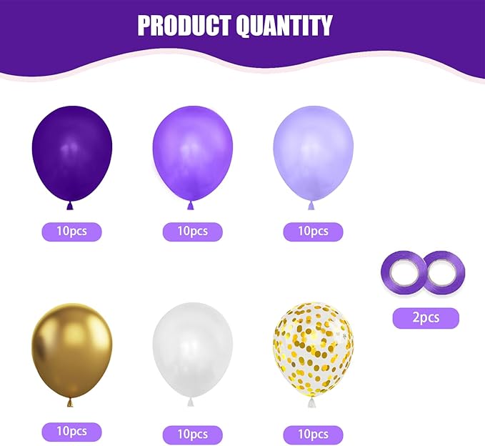 60PCS Purple and Gold Balloons,Purple and Gold Graduation Decorations Balloon Arch Kits,Suitable for Birthday Wedding Anniversary Festival Ceremony Decorations