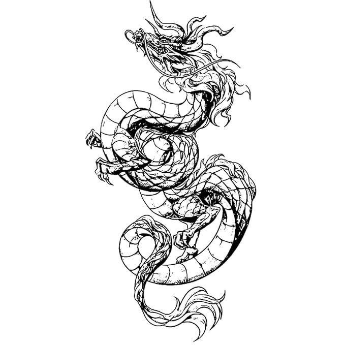 INKARTLINK Tattoo Tech, 2 Sheets Large Semi Permanent Tattoo, Adult Art Design Temporary Tattoos, Lasts 1-2 Weeks, Waterproof, Realistic Look, No Adhesive, No Reflection (Dark Chinese Dragon Design)