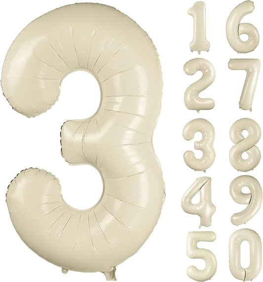 40 inch Cream White Number Balloon Giant Foil Helium Balloons Beige Number 3 Balloon for 3rd Birthday Party Anniversary Decorations Supplies