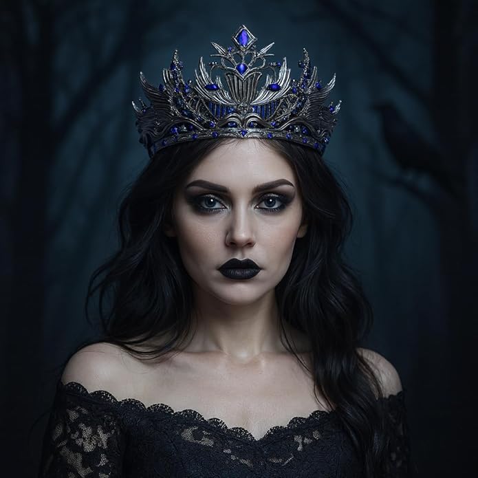 Gothic Red Crystal Flame Wing Tiara Crown for Women Girls, Halloween Cosplay Dark Queen Headpiece, Vintage Rhinestone Headband for Masquerade Party Wedding Prom Stage Accessories