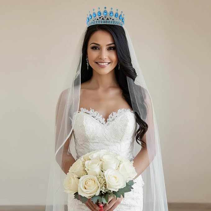 FORSEVEN Crystal Tiaras and Crowns for Women - Wedding and Birthday Party Princess Crown Hair Accessories - Bride Rhinestone Headband Halloween Decorations Hairband