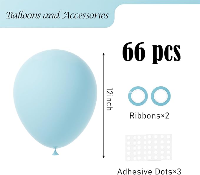 Pale Aqua Balloons, 66pack 12inch Aqua Blue Latex Party Balloons for Wedding, Birthday, Graduation, Bridal Shower, Baby Shower, Gender Reveal, Anniversary, Bachelorette Party Decorations