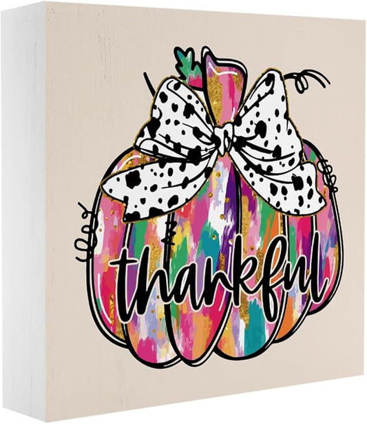 Cute Fall Decor Thankful Fall Decorations for Home Office Thanksgiving Autumn Decorations Funny Autumn Pumpkin Decor for Desk Table 5 x 5 inches