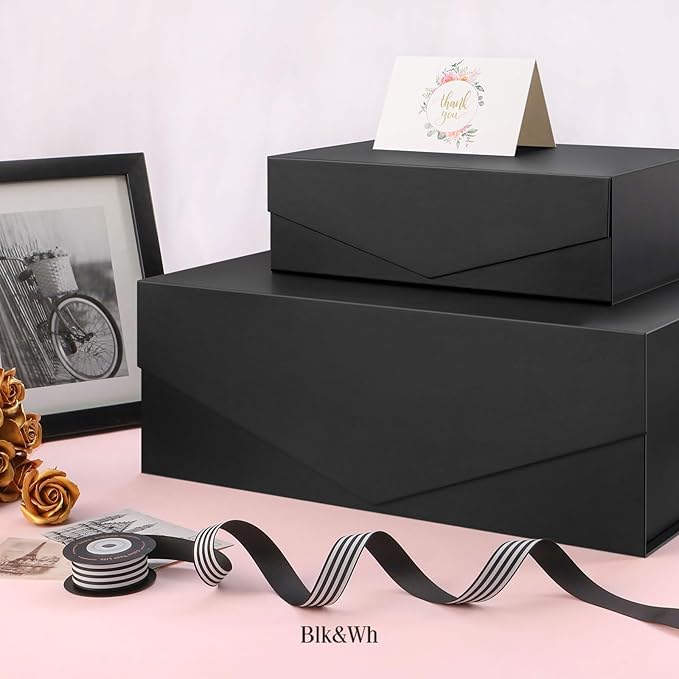 BLK&WH Extra Large Gift Box with Lid 19.2x15.8x7 Inches, Black Gift Box for Clothes and Large Gifts (Matte Black)