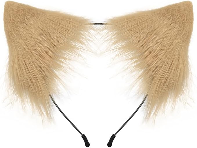 QinRuan Animal Cosplay Costume Accessories Furry Faux Fur Cat Ears Headband and Fox Tail Set Halloween Accessory