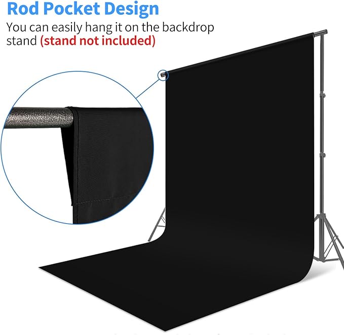HEMMOTOP Black Backdrop Background, 6x9 ft Polyester Fabric Chromakey Black Screen Backdrops Collapsible for Photoshoot, Birthday Party, Wedding, Photography (Backdrop only)