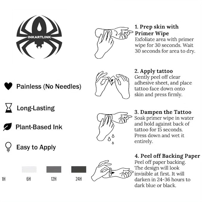 INKARTLINK Semi Permanent Tattoos,Halloween temporary tattoo, party tattoos, realistic, waterproof, cruelty-free, non-reflective (Context)