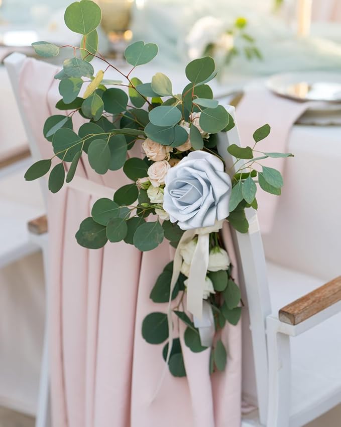 100Pcs Powder Blue Artificial Flowers Realistic Roses, Real Looking Fake Roses with Stem for DIY Wedding Bouquets Centerpieces Bridal Shower Party Home Romantic Decorations (Powder Blue, 100pcs)