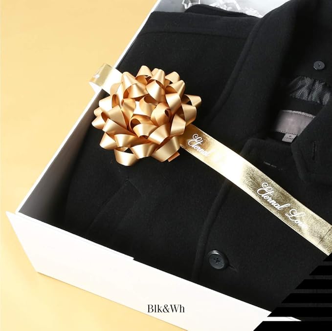 BLK&WH 3 Extra Large Gift Boxes with Lids 16.3x14.2x5 Inches, White Gift Boxes Closure Lids for Clothes and Large Gifts (Glossy White)
