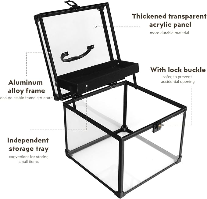 9inches Wide Pageant Crown Box Tiara Carrying Case Extra Large with Sash Holder Clear Acrylic Display Case,Toiletry and Cosmetic Organizer (Black, 230 * 230 * 190mm)