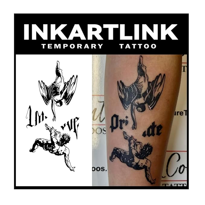 INKARTLINK Tattoo Tech, 2 Sheets Large Semi Permanent Tattoo, Adult Art Design Temporary Tattoos, Lasts 1-2 Weeks, Waterproof, Realistic Look, No Adhesive, No Reflection (Salvation Angel Design)