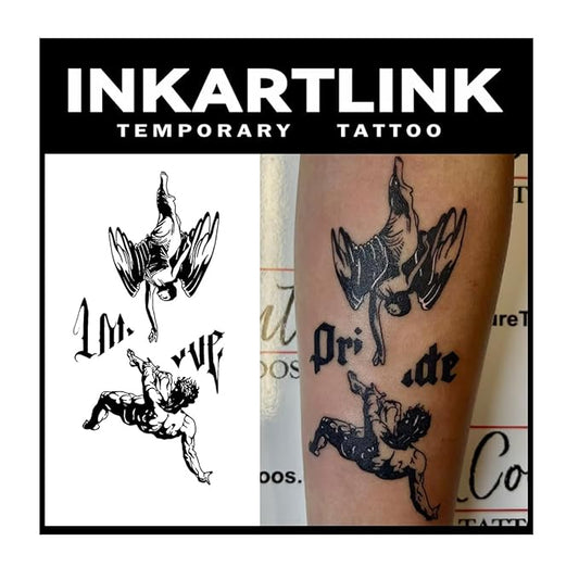 INKARTLINK Tattoo Tech, 2 Sheets Large Semi Permanent Tattoo, Adult Art Design Temporary Tattoos, Lasts 1-2 Weeks, Waterproof, Realistic Look, No Adhesive, No Reflection (Salvation Angel Design)