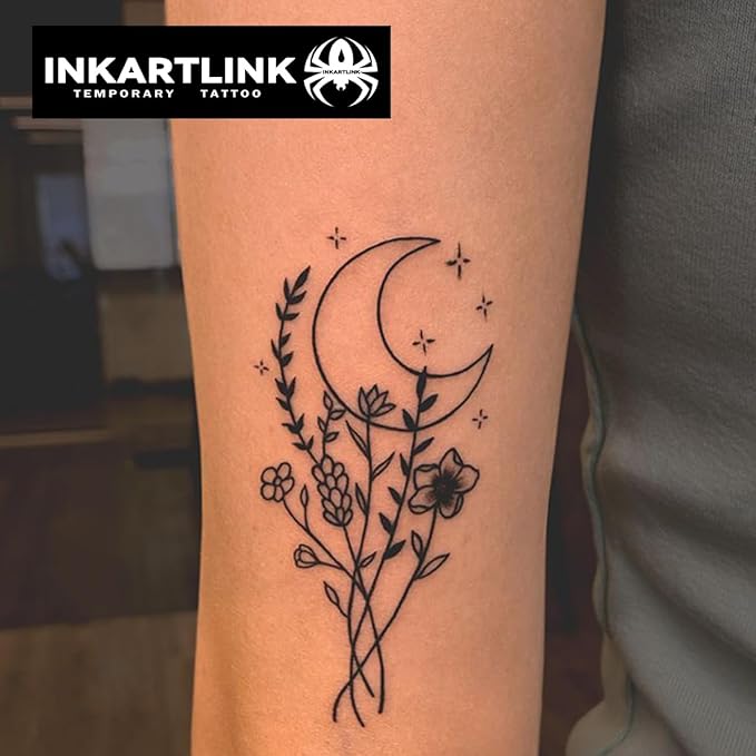 INKARTLINK Women's Semi-Permanent Floral Temporary Tattoos - Adult Art Design, Cruelty-Free, Waterproof, Non-Reflective (Flowers Lines)