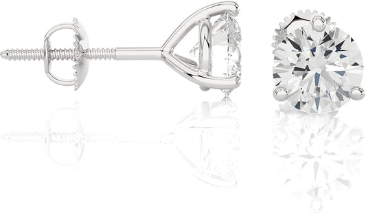 1/4 to 2 Carat Natural or Lab Grown Diamond Round Stud Earrings for Women in 14k White Gold (D-E to L-M, VVS1-VVS2 to SI2-I1, cttw) 3-Prong Martini Screw Back by Privosa Fine Jewelry