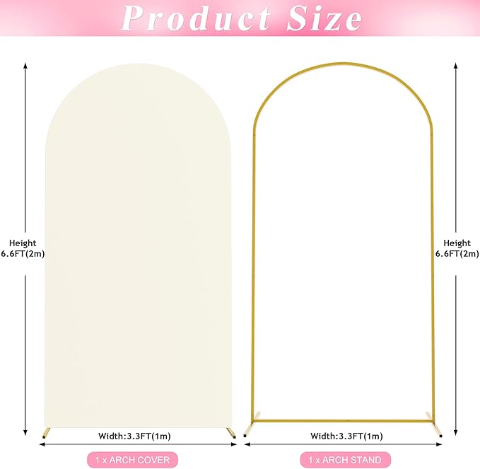 Wokceer 6.6 FT Wedding Arch Stand and Arch Cover, Metal Arch Stand with Arch Stand Cover for Birthday Party Wedding Ceremony Bridal Baby Shower Event Decor
