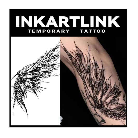 INKARTLINK Tattoo Tech, 2 Sheets Large Semi Permanent Tattoo, Adult Art Design Temporary Tattoos, Lasts 1-2 Weeks, Waterproof, Realistic Look, No Adhesive, No Reflection (Feathers Design)