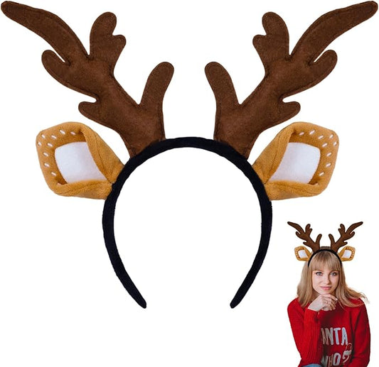 SIOTMERA Deer Antlers Headband, Realistic Reindeer Antlers Headbands Adults,Deer Ears Fashion Head Wear for Washing Makeup Halloween Christmas Party