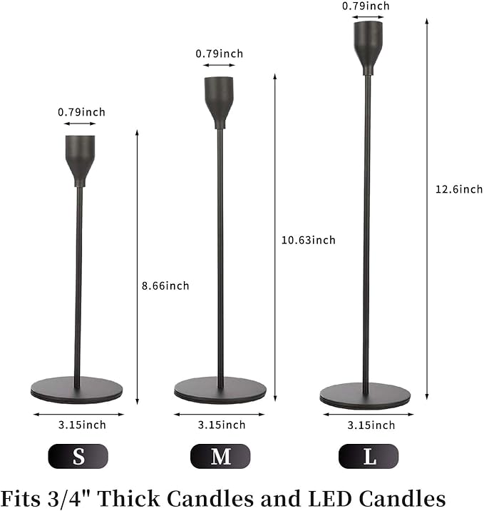 Matte Black Candlestick Holder for Taper Candles, Decorative Candle Holders Bulk Candle Stick Holders, Fits 3/4 inch Candles, Metal Taper Candle Holders for Table Centerpieces, Home Decor (Set of 9)
