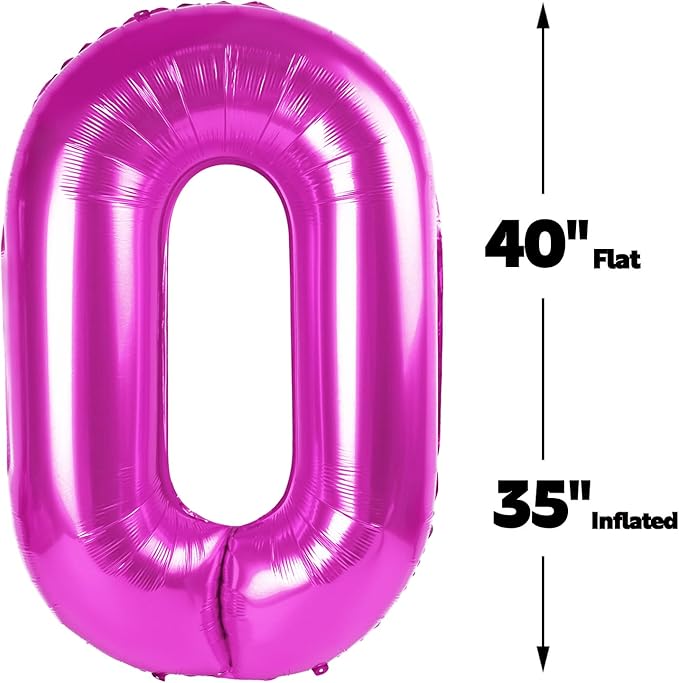 Rosy Purple 40 Inch 0 Number Balloons, 0 Decorations for 10 20 30 40 50 60 70 80 90 100 Birthday, 2026 Rosy Purple Foil Giant Birthday Graduations Anniversary Party Balloon