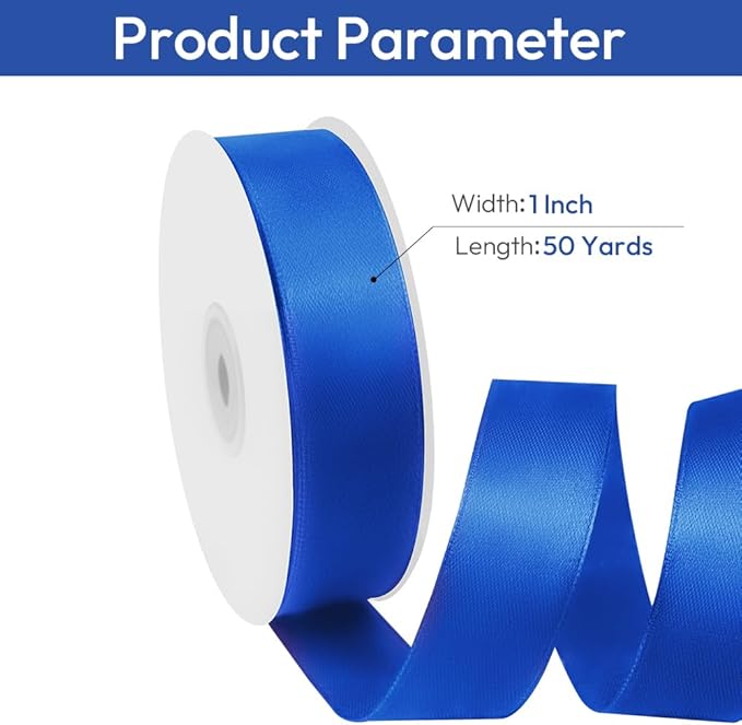1" Width x 50 Yards Satin Fabric Ribbon, Royal Blue Ribbon Perfect for DIY Bows, Swags, Gift Wrapping, Craft, Flower Bouquet，Christmas and Party Decoration