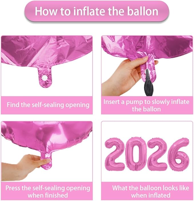 2026 Balloons, Number Balloons 2026 Balloon Numbers, 40 Inch Foil Number Balloon for New Year Eve Festival Christmas Birthday Wedding Anniversary New Years Decorations Party Supplies Pink