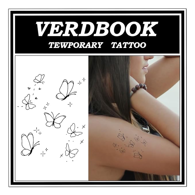 Waterproof Temporary Tattoos: 2-Sheet Tattoo Kit with Realistic Body Stickers, Semi-Permanent Tattoos for Adults Lasting 7-15 Days – Safe for Men & Women, Butterfly Collection